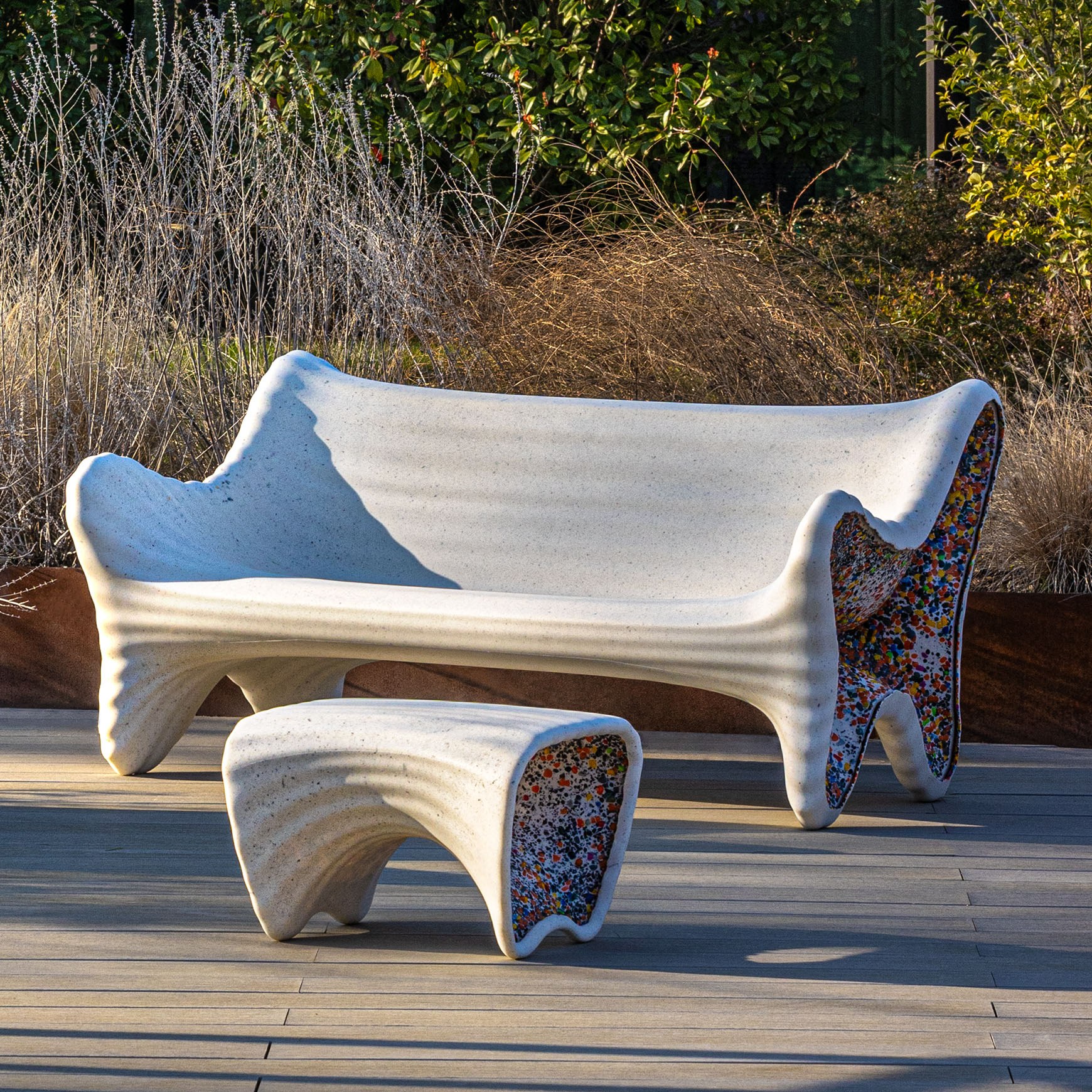 Community furniture made using recycled plastic material